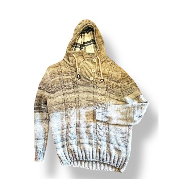 Leif Nelson Wool Blend Cable Knit Hooded Pullover Mens 4XL Beige Tan Grey - Picture 1 of 13